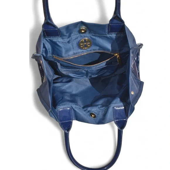 Tory Burch Mini Ella Patent Tote Bag Blue - Picture 9 of 14